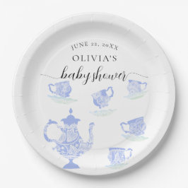 Tea Party Blue China Lace Sweet Boy Baby shower Papieren Bordje