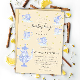 Tea Party Blue Elegant Boho Lace Baby Shower Kaart
