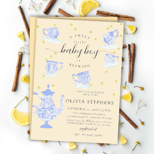 Tea Party Blue Elegant Boho Lace Baby Shower Kaart