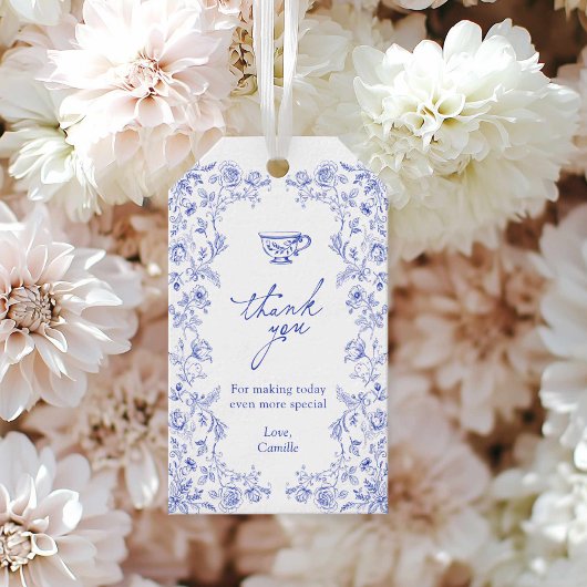 Tea Party Blue Floral Vrijgezellenfeest Favoriet Cadeaulabel
