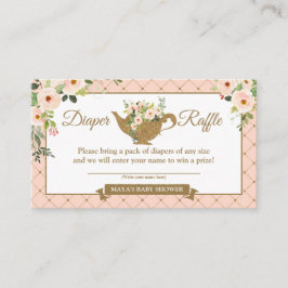 Tea Party Blush Floral Diaper Raffle Ticket Informatiekaartje