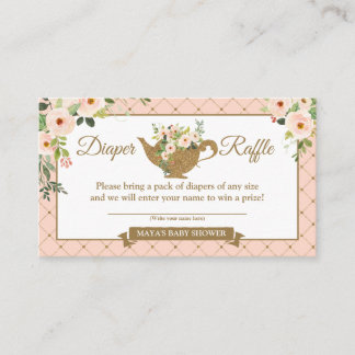 Tea Party Blush Floral Diaper Raffle Ticket Informatiekaartje