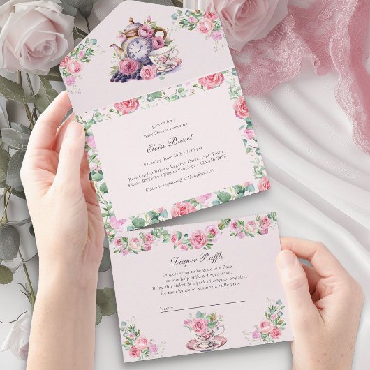 Tea Party Boeken Luier en Baby shower All In One Uitnodiging
