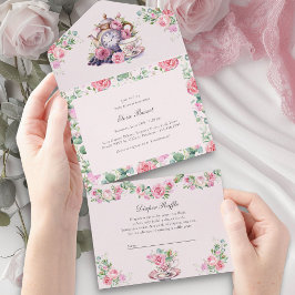 Tea Party Boeken Luier en Baby shower All In One Uitnodiging