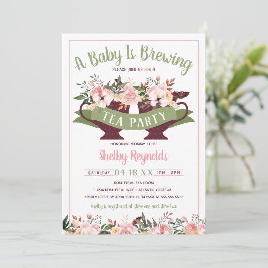 Tea Party Boho Baby shower uitnodiging (Staand voorkant)