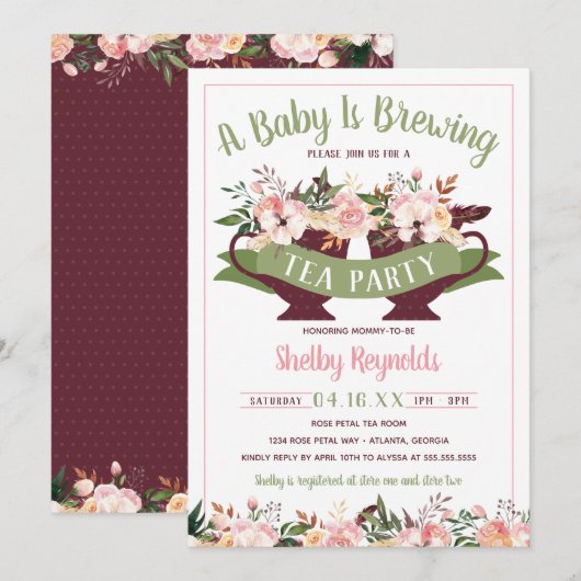 Tea Party Boho Baby shower uitnodiging (Voorkant / Achterkant)