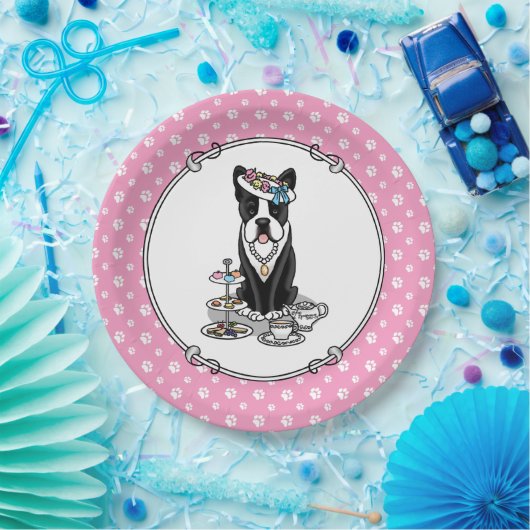 Tea Party Boston Terrier Dog (zwart) Cute Papieren Bordje (Feest)