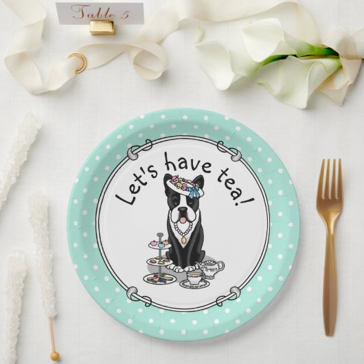 Tea Party Boston Terrier Dog (zwart) Cute Papieren Bordje (Huwelijk)