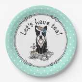 Tea Party Boston Terrier Dog (zwart) Cute Papieren Bordje (Voorkant)