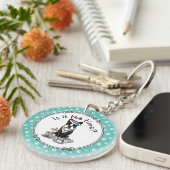 Tea Party Boston Terrier Dog (zwart) Cute Sleutelhanger (Voorkant Rechts)