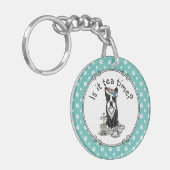 Tea Party Boston Terrier Dog (zwart) Cute Sleutelhanger (Voorkant Links)