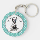 Tea Party Boston Terrier Dog (zwart) Cute Sleutelhanger (Achterkant)