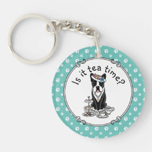 Tea Party Boston Terrier Dog (zwart) Cute Sleutelhanger