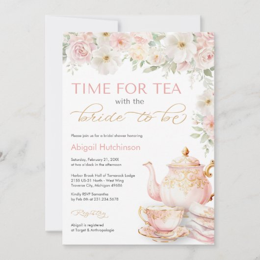 Tea Party Bridal Shower Invitation Kaart (Voorkant)