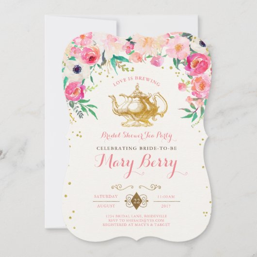 Tea Party Bridal Shower Invitation Kaart (Voorkant)