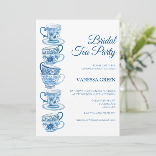 Tea Party Bridal Shower Invitation Kaart (Staand voorkant)
