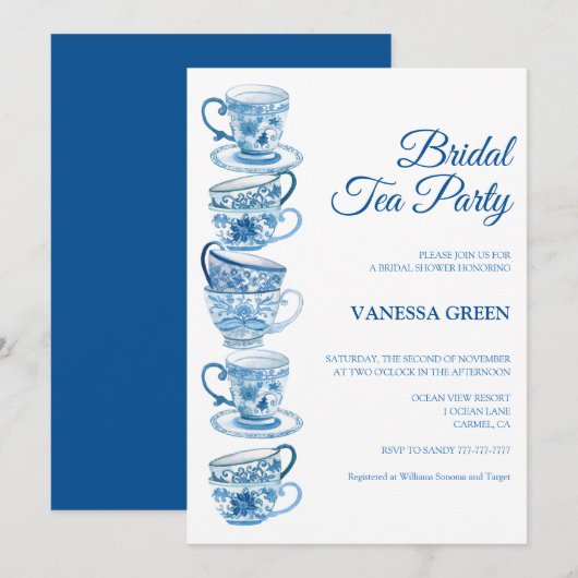 Tea Party Bridal Shower Invitation Kaart (Voorkant / Achterkant)