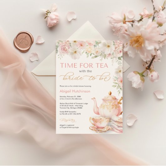 Tea Party Bridal Shower Invitation Kaart