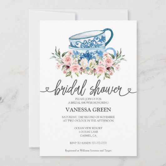 Tea Party Bridal Shower Invitation Kaart (Voorkant)