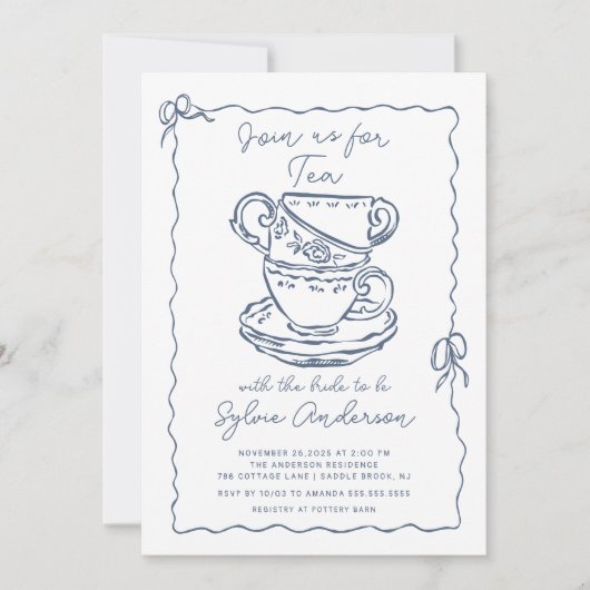 Tea Party Bridal Shower Invitation Kaart (Voorkant)