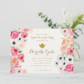 Tea Party Bridal Shower Invitation Kaart (Staand voorkant)