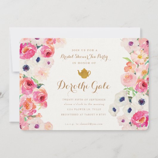 Tea Party Bridal Shower Invitation Kaart (Voorkant)