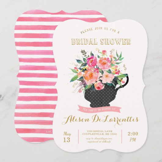 Tea Party Bridal Shower Invitation Kaart (Voorkant / Achterkant)