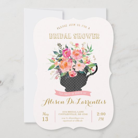 Tea Party Bridal Shower Invitation Kaart (Voorkant)