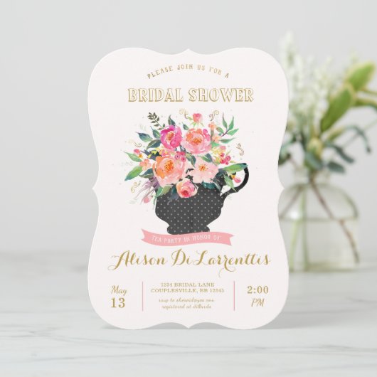 Tea Party Bridal Shower Invitation Kaart (Staand voorkant)