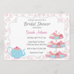 Tea Party Bridal Shower Invitation roze Floral Kaart