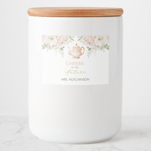 Tea Party Bridal Shower Voedselcontainer Etiket (Voorkant)