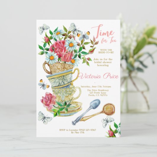 Tea Party Bridal Uitnodiging (Staand voorkant)