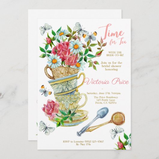 Tea Party Bridal Uitnodiging (Voorkant / Achterkant)