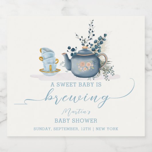 Tea Party Brouwen Baby shower Sparkling Wijnetiket (Enkel label)