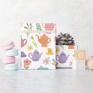 Tea Party Bruids Pasen Lente Bloemen Kleurrijk Cadeaupapier