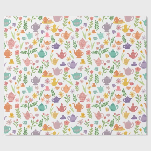 Tea Party Bruids Pasen Lente Bloemen Kleurrijk Cadeaupapier (Vlak)