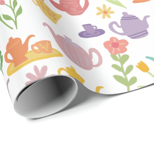 Tea Party Bruids Pasen Lente Bloemen Kleurrijk Cadeaupapier (Rol Hoek)