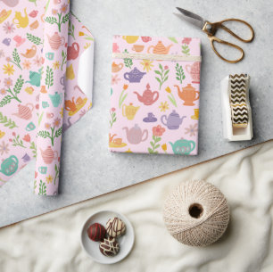 Tea Party Bruids Pasen Lente Bloemen Kleurrijk Cadeaupapier