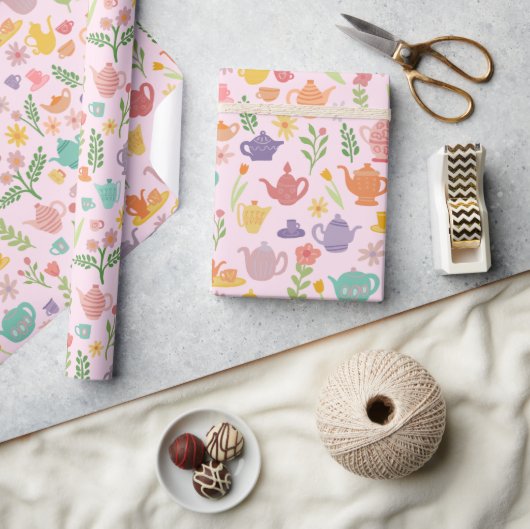 Tea Party Bruids Pasen Lente Bloemen Kleurrijk Cadeaupapier (Crafts)