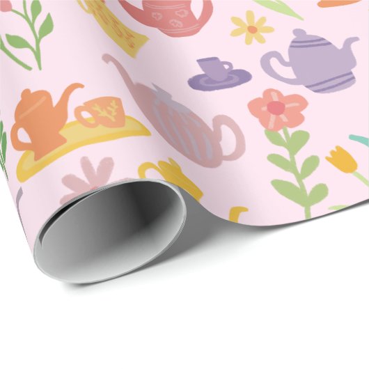 Tea Party Bruids Pasen Lente Bloemen Kleurrijk Cadeaupapier (Rol Hoek)