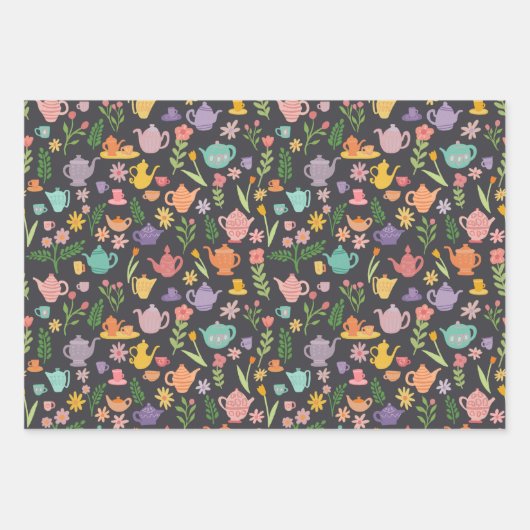 Tea Party Bruids Pasen Lente Bloemen Kleurrijk Inpakpapier Vel (Voorkant 3)