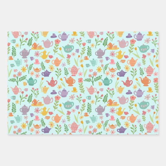 Tea Party Bruids Pasen Lente Bloemen Kleurrijk Inpakpapier Vel (Voorkant 3)