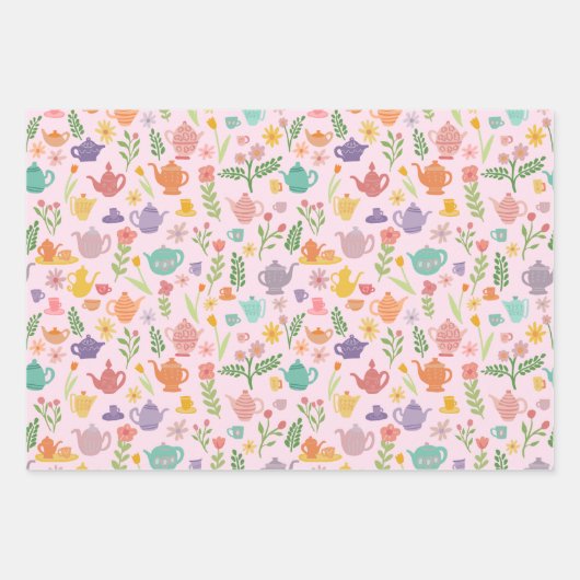 Tea Party Bruids Pasen Lente Bloemen Kleurrijk Inpakpapier Vel (Voorkant 2)