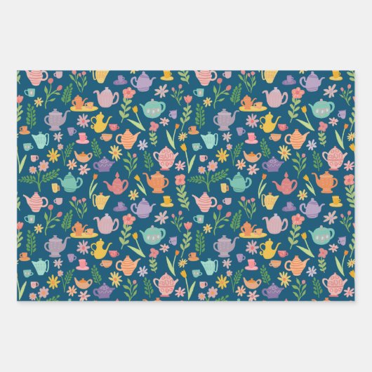 Tea Party Bruids Pasen Lente Bloemen Kleurrijk Inpakpapier Vel (Voorkant 3)