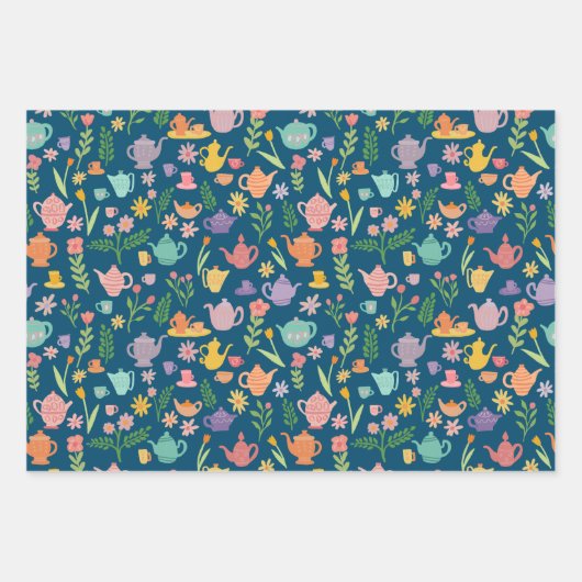 Tea Party Bruids Pasen Lente Bloemen Kleurrijk Inpakpapier Vel (Voorkant)