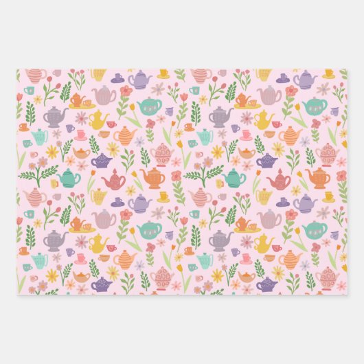 Tea Party Bruids Pasen Lente Bloemen Kleurrijk Inpakpapier Vel (Voorkant 3)