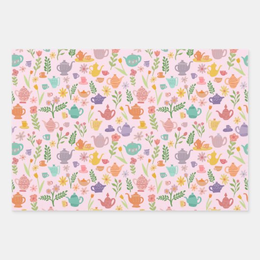 Tea Party Bruids Pasen Lente Bloemen Kleurrijk Inpakpapier Vel (Voorkant)