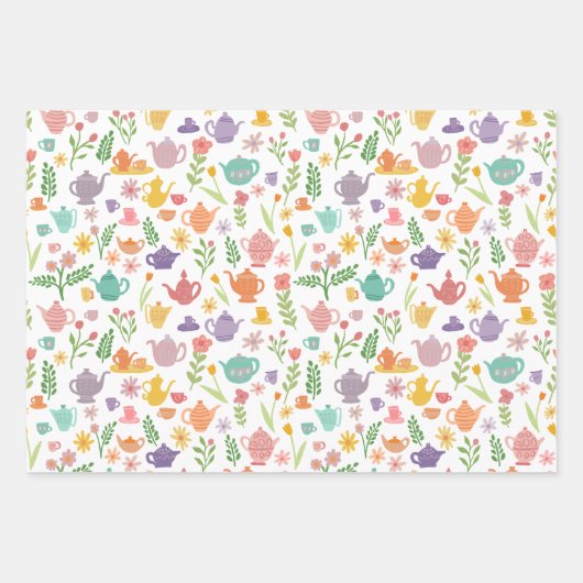 Tea Party Bruids Pasen Lente Bloemen Kleurrijk Inpakpapier Vel (Voorkant 3)
