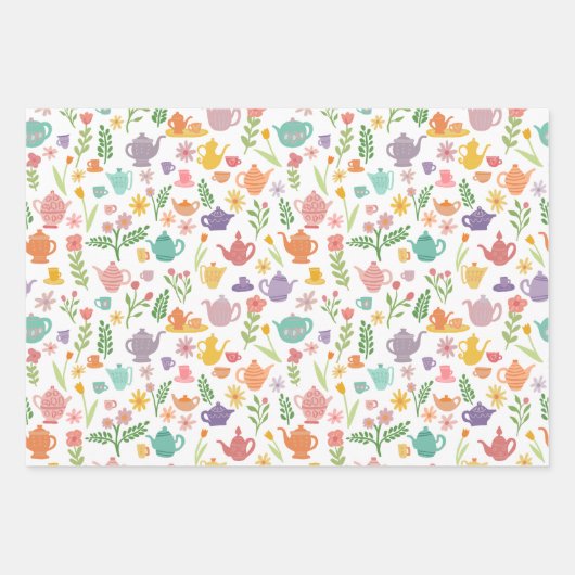 Tea Party Bruids Pasen Lente Bloemen Kleurrijk Inpakpapier Vel (Voorkant)