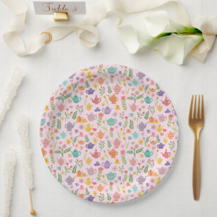 Tea Party Bruids Pasen Lente Bloemen Kleurrijk Papieren Bordje